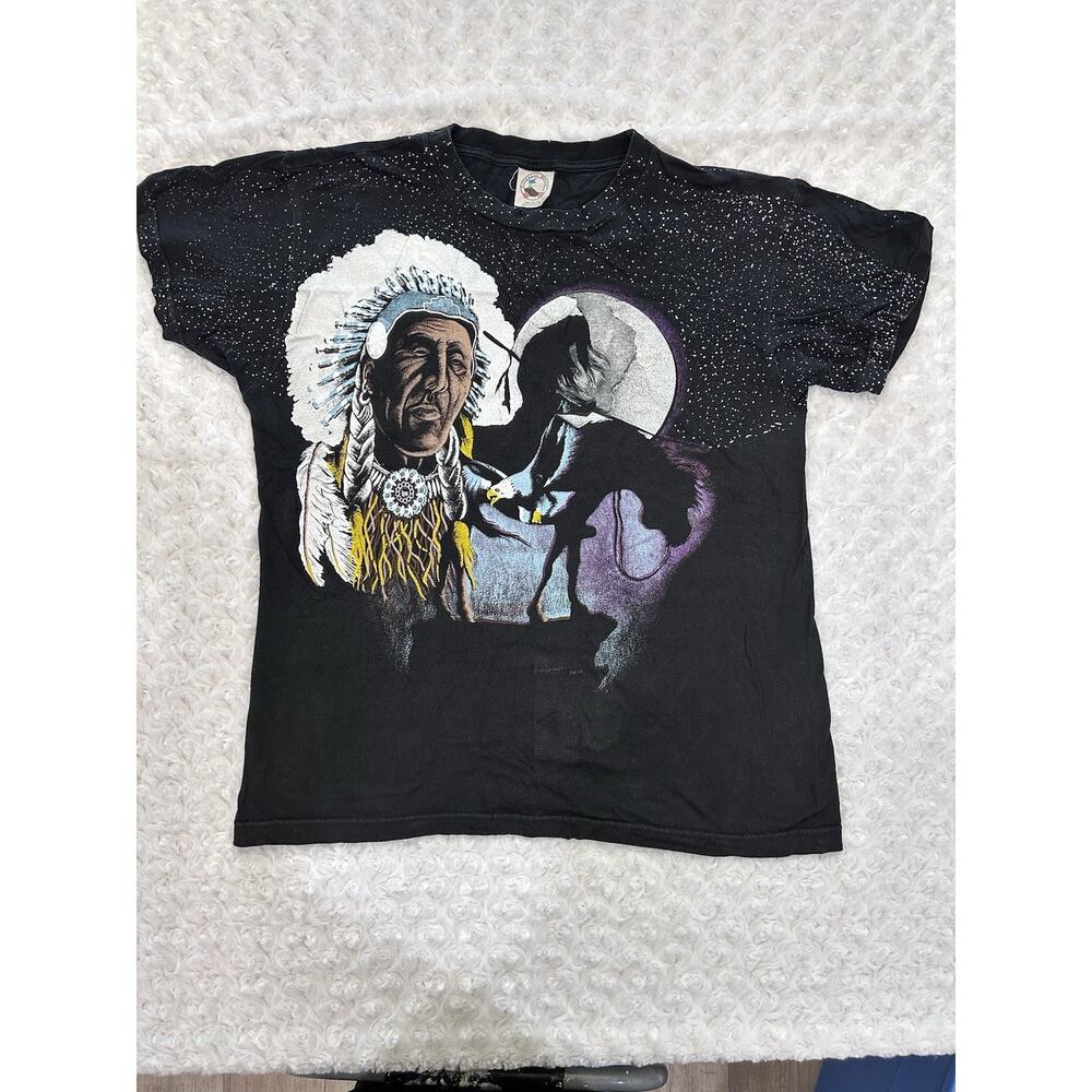 VNTG Caribbean Dream All Over Print Native American Indian EAGLE T-Shirt Size L
